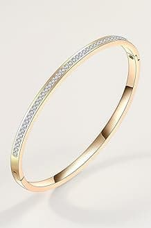 Shining Diva Fashion Anti Tarnish Jewellery | 18K Gold Plated Stainless Steel Openable Crystal Bracelet | Latest Stylish Cuff Bangle | Love Friendship Couples Gifts for Women Girls Mother Sister Wife Girlfriend