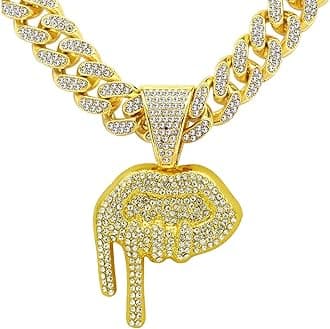 Men's Iced-out Cuban Link Chain,Diamond Pendant Choker Necklace Rapper Hip-hop Jewel