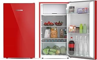 140L Gross / 90L Net, Single Door Refrigerator with Glass Finish, 2L Bottle Holder, Glass Shelves, Separate Chiller Compartment, Mini Fridge for Kitchen, Bedroom, Office & Bar - NRF140GR (Red)