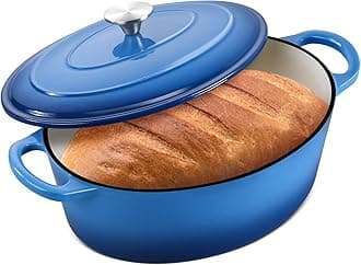 7 Quart Oval Dutch Oven with Lid, Leonyo 7QT Enameled Oval Cast Iron Dutch Oven for Sourdough Bread Breaking, Heavy Duty Cookware for Braising, Stews, Roasting, Blue