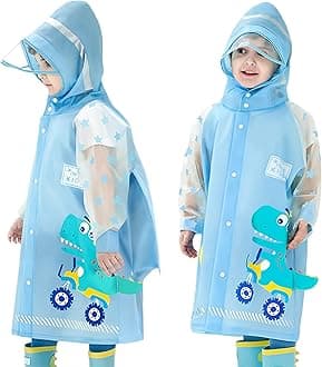 Fewlby Kids Raincoats For Girls Boys Waterproof Rain Jacket Cartoon Dinosaur Children Toddler Rain Wear Children Rain Poncho L Size 5-6 Years