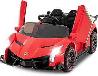 OLAKIDS 2 Seater Kids Ride On Car, 12V 4WD Licensed Lamborghini Veneno Electric Vehicle with Remote Control, Toddlers Battery Powered Toy Gift with 2 Speeds, Rocking Mode, Music, USB, MP3 (Red)