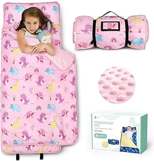ACRABROS Toddler Nap Mat with Pillow and Blanket, Extra Large Rolled Napping Mats,Slumber Bags for Boys Girls,Kids Sleeping Bag for Daycare, Preschool Travel Camping, Colorful Dinosaur