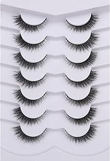 False Eyelashes Extension Volume Cat Eye Look Natural Wispy Short Volume 8D Fake Eyelashes Faux Mink Strip Lashes 7 Pairs Pack