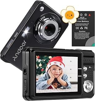 Andoer Digital Camera, 18MP Compact Camera with 2.7" LCD Screen, 8X Digital Zoom Anti-Shake Vlogging Camera with 2 Batteries, Portable Digital Camera for Kids Teen Adult Beginner, Black