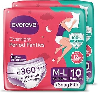 Evereve Period Panty For Girls & Women, (M-L), 2x10 Pcs, 360 Degree Coverage, 0% Leaks, High Absorbency For Heavy Flow, Maternity Delivery Pads, Postpartum & Overnight Protection, Disposable Panty