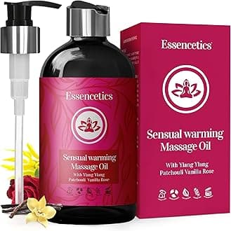 Essencetics Massage Oil 8 oz - Organic Body Massage Oil with Ylang Ylang, Patchouli & Vanilla Rose - Relaxing Massage Therapy