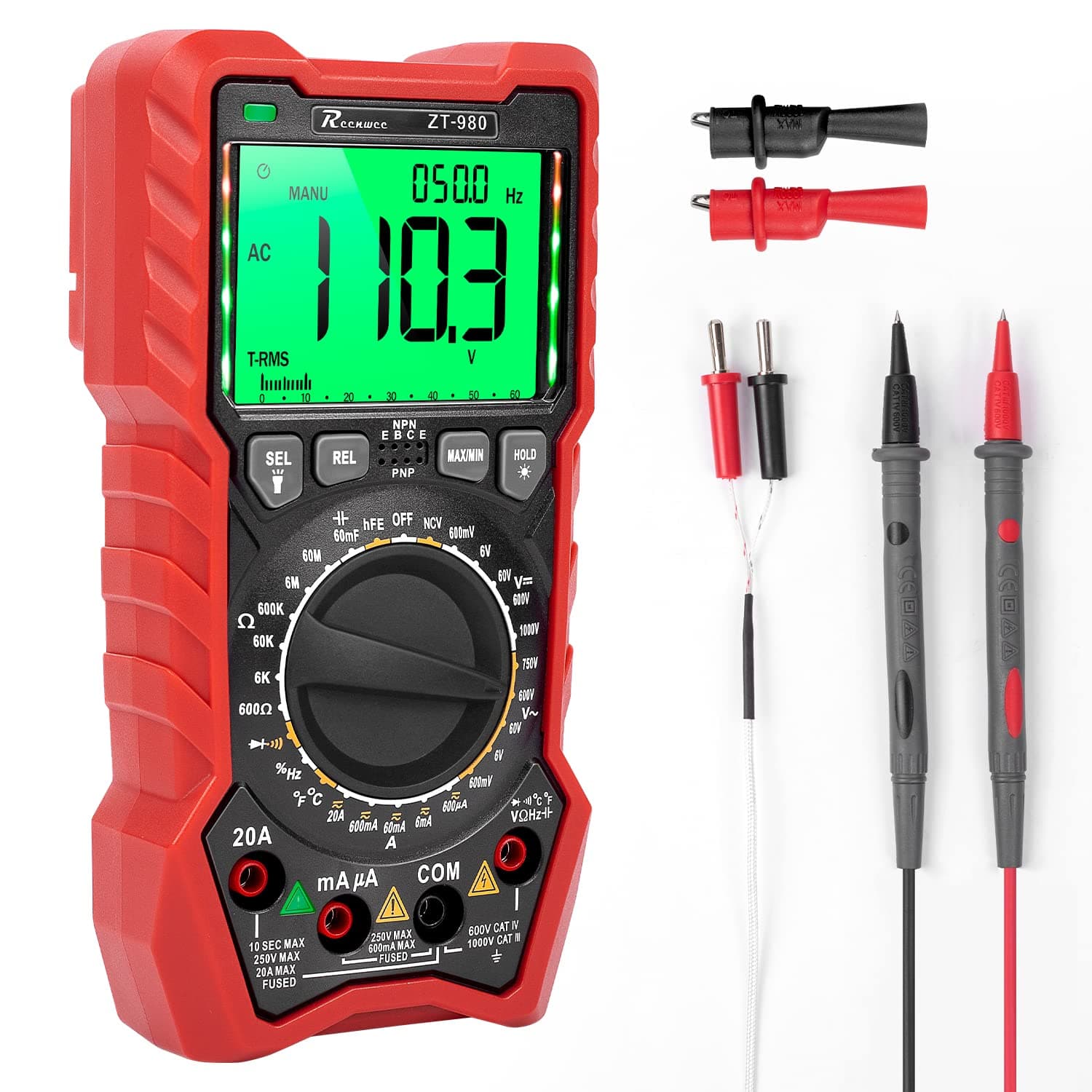 Digital Multimeter TRMS 6000 Counts DC AC Voltmeter, Ohmmeter Voltage Current Amp Meter, Resistance Diodes Continuity Duty-Cycle Capacitor Temperature Testers, Electrical Volt Meters