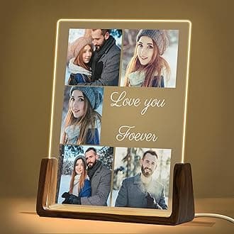 SIYDCF Personalized Night Light with Acrylic Plaque, Personalized Couple Gift with Photos Name, Custom Gift for Boyfriend Girlfriend, Anniversary Romantic Gift for Him or Her, Valentine Birthday Gift