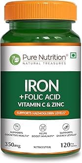 - Pure Nutrition Iron Folic Acid Supplement - 120 Veg Tablets with Zinc, Vitamin C & Vitamin B12 for Men & Women | Supports Haemoglobin Production, Boosts Immunity & Maintains Iron Level
