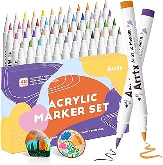 Arrtx Acrylic Paint Pen-48E Colors Acrylic Marker for Rock Painting, Brush Tip Paint Markers, Art Supplies, Fabric Paint, Fabric Markers, Waterproof Art Markers for Stone, Glass, Egg, Wood, DIY Crafts