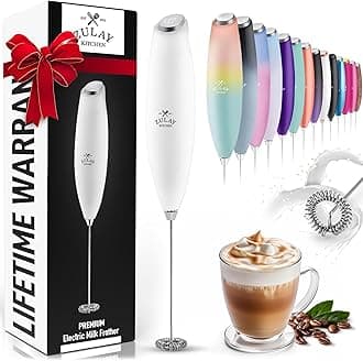 Zulay Powerful Milk Frother for Coffee with Powerful Motor - Handheld Frother Electric Whisk, Milk Foamer, Mini Mixer & Coffee Blender Frother for Frappe, Latte, Matcha, No Stand - White