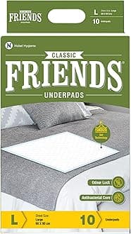 Friends Classic Large Disposable Underpads for Adults (60x90 cm) | 10 Count | Highly Absorbent | Unisex | Rash Protection | Converts Liquids to Gel | Cottony Soft | Anti-Bacterial & Leak-Proof