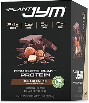 Plant JYM Chocolate Hazelnut Grab N' Go Dairy Free Plant Protein for Recovery, 5g BCAA, Lactose Free, Gluten Free for Men & Women, 8 Single Servings