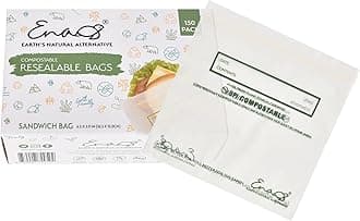 100% Compostable Food Storage Bags [Sandwich 150 Pack] Eco-Friendly Freezer Bags, Resealable Bags, Heavy-Duty, Reusable, by Earth's Natural Alternative, off white | Compostable