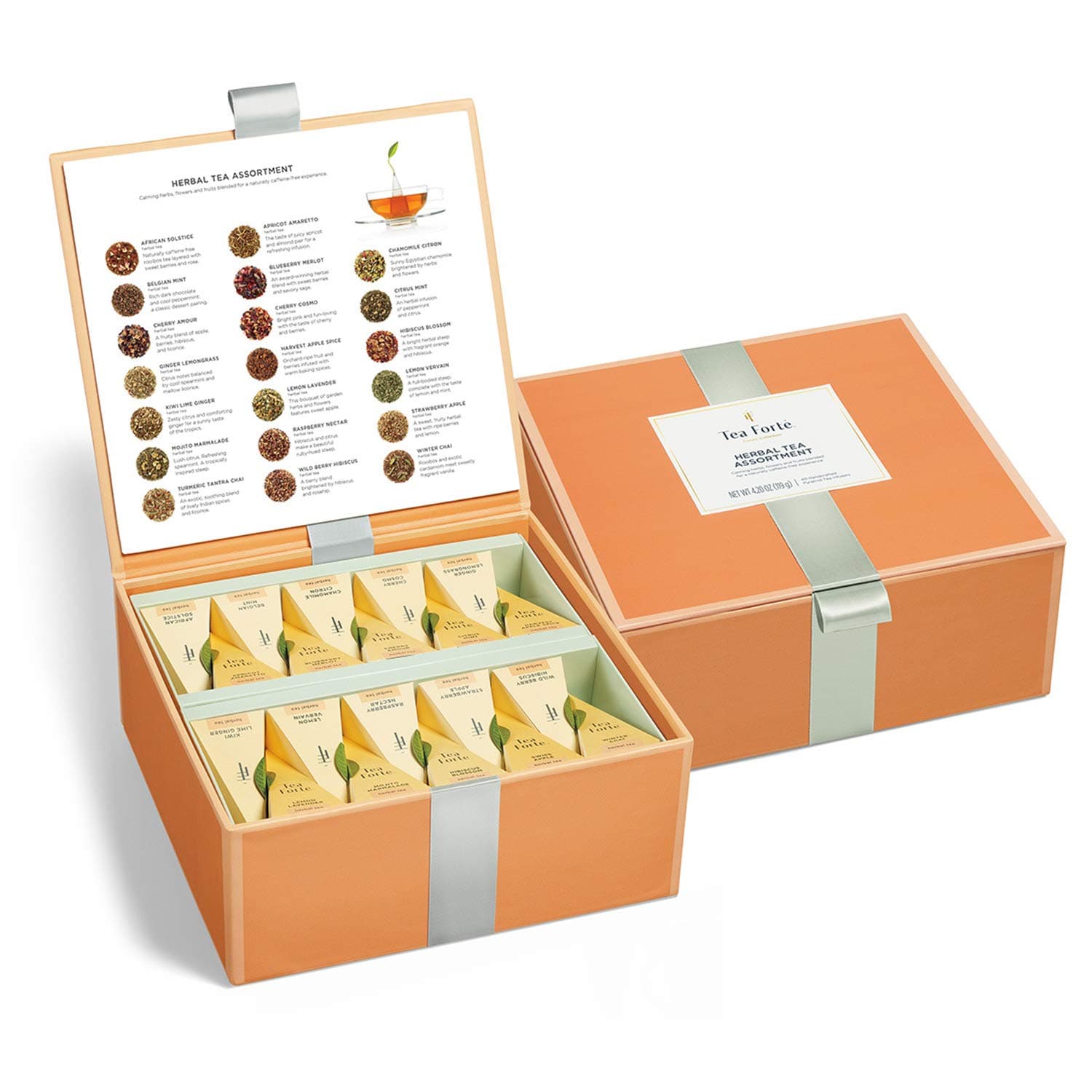 Premium Tea Chest Presentation Box Gift Set Sampler, 40 Count Individually Wrapped Handcrafted Pyramid Tea Infuser Bags, Herbal Tea