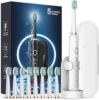 Rtauys M5 Sonic Electric Toothbrush for Adults and Kids - Rechargeable Electric Toothbrush Kids Ages 12+ and Adults with 8 Brush Heads & Travel Case, 120 Days Battery Life - White