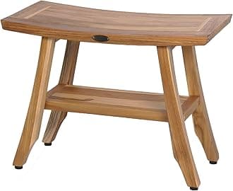 EcoDecors Shower Bench, Teak - Wood, Natural, 24Lx12Wx18.5T
