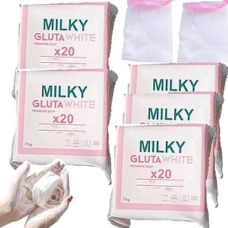 Gluta White Soap, 70g Glutamilk 𝐖𝐡𝐢𝐭𝐞𝐧𝐢𝐧𝐠 Soap, Gluta White Soap20x, Gluta Milk Barsoap for Face & Body, For Firm & Brightening Skin, Deep Cleans (5pcs)