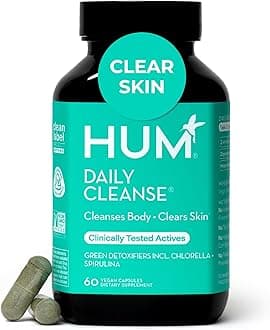 HUM Daily Cleanse Acne Supplements - Support for Clear Skin & Improved Digestion with Organic Algae, Detoxifying Herbs, Vitamins & Minerals - Skin Supplement for Women and Men (60 Vegan Capsules)