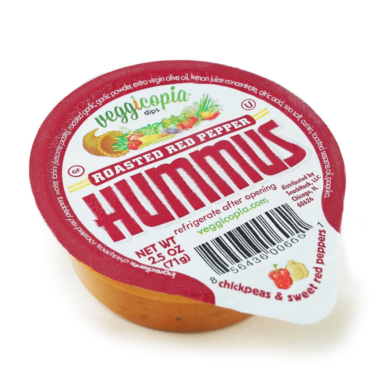 Veggicopia Dips, 2.5oz Single Serving Cups (Red Pepper Hummus, Pack of 24)