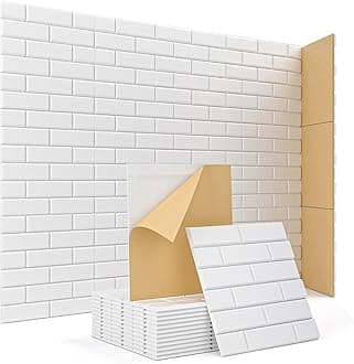 Acoustic Wall Panels, Brick Pattern Peel and Stick Sound Absorbing Panel for Ceiling, Door, Pared, 18 Pack 12"x12"x0.4", White Decorative Self Adhesive Wall Tiles for Recording Studio, Room