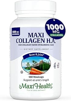 Marine Collagen Pills – 1000 mg Type 1 Collagen for Women & Men with Hyaluronic Acid Supplement for Joint & Skin Support – Unflavored, Clean Kosher Capsules (180 Maxicaps)