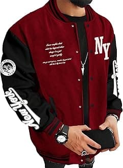 SOLY HUXMen's Varsity Jacket Color Block Letter Graphic Long Sleeve Baseball Jacket Bomber Coat