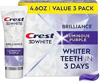 3D White Brilliance Luminous Purple Teeth Whitening Toothpaste, 4.6 oz Pack of 3, Anticavity Fluoride Toothpaste, Fights 100% More Surface Stains, 24 Hour Active Stain Prevention