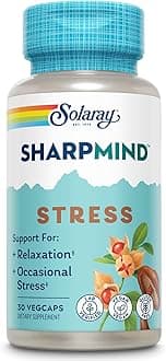 SOLARAY SharpMind Stress, Nootropic Mood Support Supplement for Relaxation and Occasional Stress Relief Support, Adaptogen with Ashwagandha, L Theanine, 60 Day Money Guarantee, 30 Serv 30 VegCaps