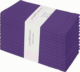 PurpleEssences Set of 12 Hemstitch Cloth Dinner Napkins 100% Cotton - Soft Durable Washable -Ideal for Events Wedding Spring and Summer - Perfect Everyday Use Table Linen 18x18 - Violet