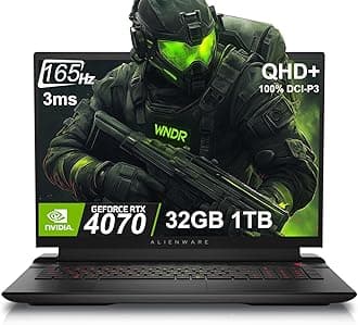Alienware m18 (2024) Gaming Laptop (18" 165Hz QHD+, AMD Ryzen 9 7845HX (Beat i9-13900HX), 32GB DDR5 RAM, 1TB SSD, GeForce RTX 4070 8GB) AlienFX RGB Backlit Keyboard, FHD IR Camera, Win 11 Home, Black