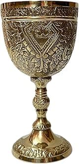 Handmade Brass Wine Chalice Goblet – Artisanal Craftsmanship, Antique Vintage Design – Elegant Cups for Wedding, Church, Festive Events (Polished Brass)