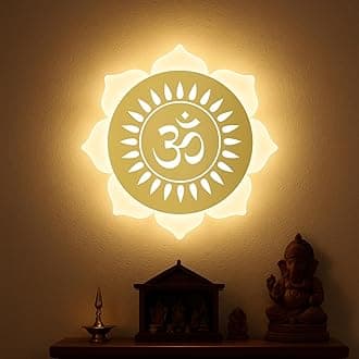 Flower Om LED Wall Light - Gold & Frosted Acrylic | 23cm | Warm White | Ideal for Temple, Living Room, Bedroom, Pooja Room, Mandir, Shops, Hotel (Flower - Om - Gold)