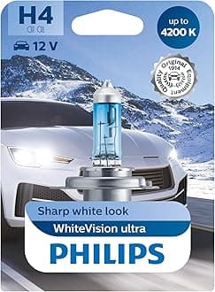 Philips 12342WVUB1 WhiteVision Ultra Xenon Effect H4 Headlight Bulb, 4.200K, Single Blister