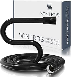 SANTRAS® Plastic Shower Hose Deluxe 1.25 m Long with Flow Limiter in Black - Particularly Flexible Shower Hose Made of Stainless Steel Made in Germany