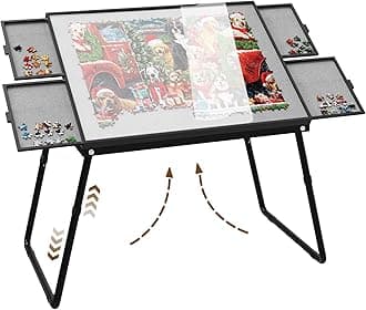 Jigsaw Puzzle Table Adjustable Height-18,28inch,3 in 1 Design Puzzle Tables with Legs,35"×26" Foldable Puzzle Table with Drawers for Adluts and Kids,Felt,and Cover