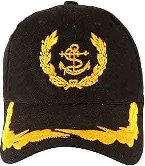 Cotton Cap | Adjustable Caps | Uniform Accessory | Free Size Unisex Hat | Baseball Hats | Durable & Lightweight Comfortable Cap | Hat with Gold Embroidery | Merchant Navy Logo | 1