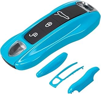AeroBon 3-Piece Painted Key Fob Cover Compatible with Porsche Key Shell, Key Fob Shell Replacement (MK2, Miami Blue)