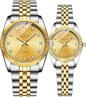 Couple Watches Swiss Brand Golden Watch Men Women Stainless Steel Waterproof Quartz Watch…