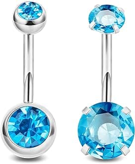 2PCS 14G Surgical Steel Belly Button Rings for Women Round CZ Navel Ring Long Belly Rings Belly Piercing Jewelry 6-16MM