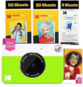 KODAK Printomatic Full-Color Instant Print Digital Camera - 75 Sheets BUNDLE - Prints On Zink 2x3" Sticky-Back Photo Paper - 5MP, Portable, Creative Fun Gift for Birthday, Christmas, Holiday - Green