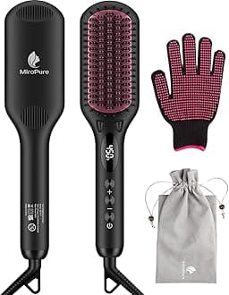 MiroPure 2-in 1 Ionic Hair Straightener Brush MCH Heating Irons with Free Heat Resistant Glove