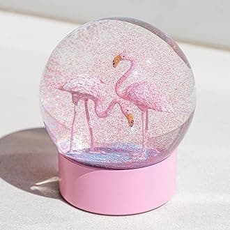 Mingfuxin Snow Globe, Pink Flamingos Snow Globe for Kids, Glitter Glass Snowglobes for Women Girls, Snow Globes Home Office Table Decor Birthday Gift, 100MM Pink Flamingos Decorations