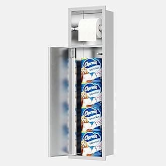 Recessed Toilet Paper Holder, SUS304 Stainless Steel Rustproof Recessed Toilet Paper Holder with Storage Cabinet, in Wall Tissue Paper Holder for Bathroom, Brushed Nickel, 4.7" Depth