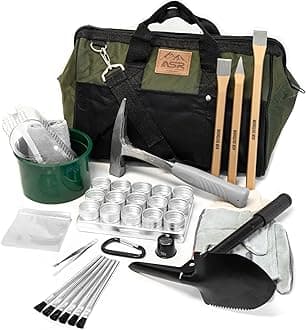 ASR Outdoor 40pc Beginner Rockhounding Equipment Kit with Tool Bag Chisels Rock Pick Hammer