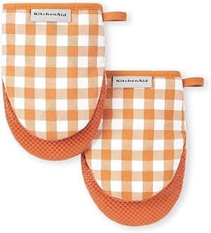 Gingham Mini Oven Mitt 2-Pack Set, Honey, 5.5"x8"