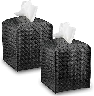 Premium PU Leather Tissue Box Holder–Modern Cover for Home, Office, Car–Stylish Cube Organizer for Standard Kleenex Tissues – Durable, Easy Refill, Woven Design (Black 2 Pack)