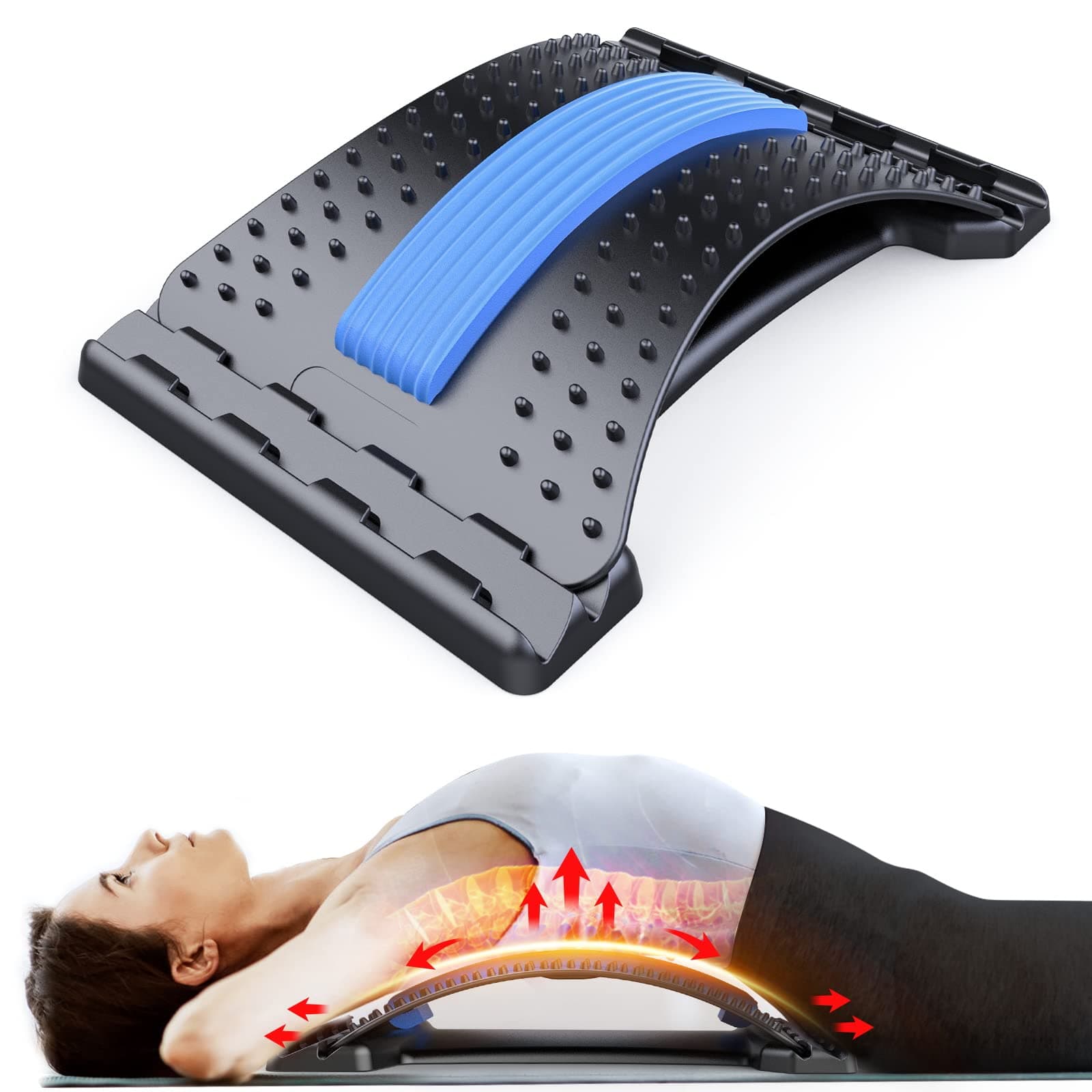 Back Stretcher for Lower Back Pain Relief, Multiple Level Adjustable Arch Lumbar Back Cracker Board, Back Cracking Device, Back Massager for Scoliosis, Spine Decompression Support