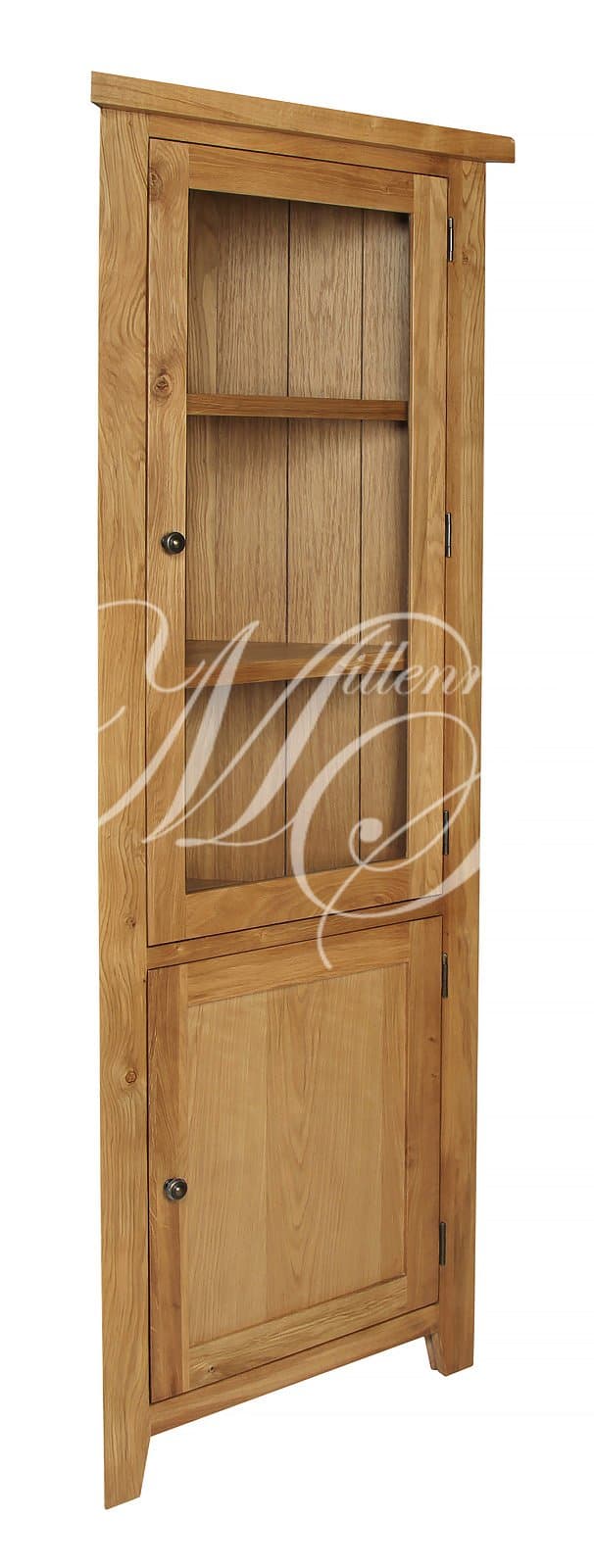 SOLID CHUNKY WOOD RUSTIC OAK GLASS FRONTED CORNER DISPLAY CABINET CUPBOARD UNIT